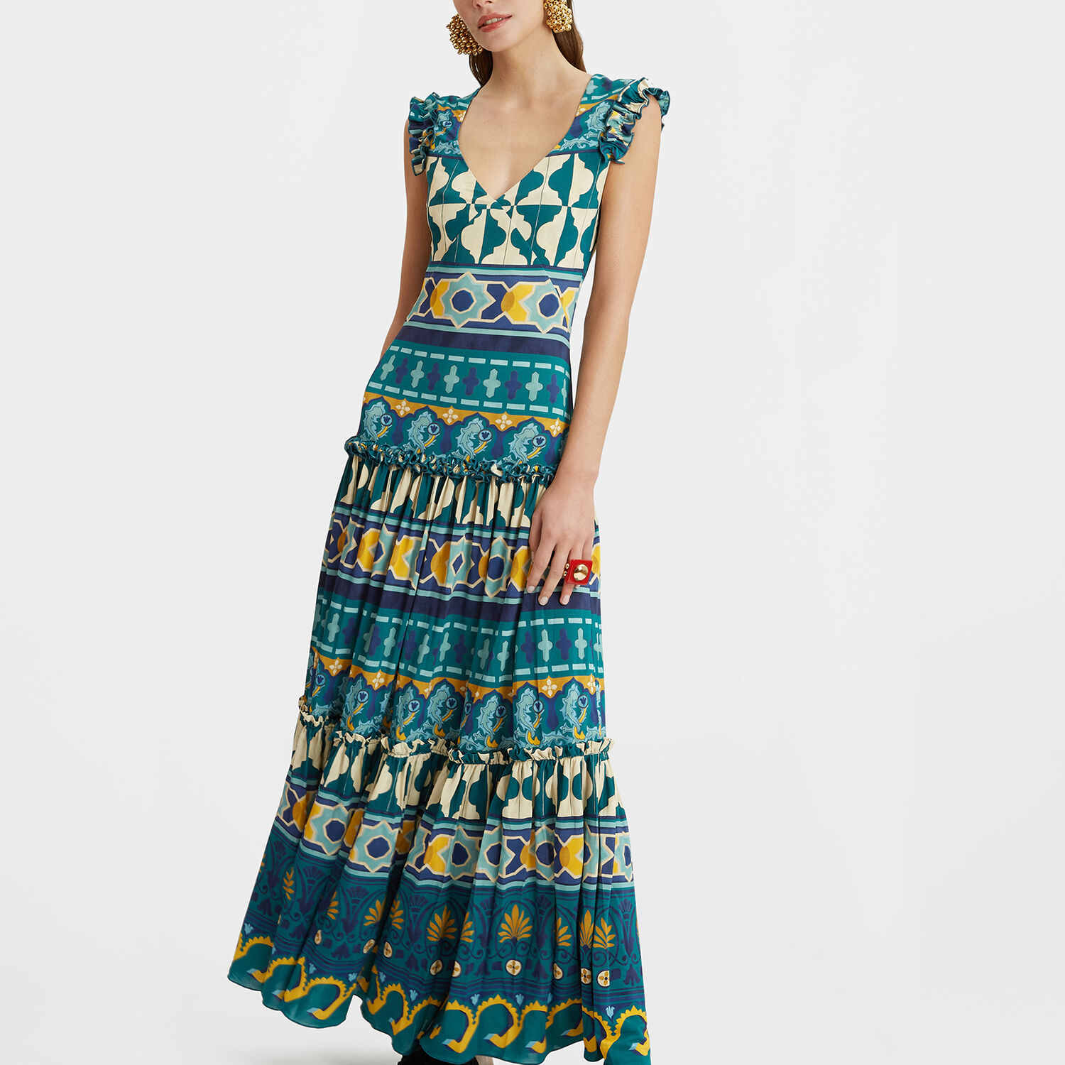 La Doublej Pimento Graphic-print Maxi Dress In Casareale Barré Emerald