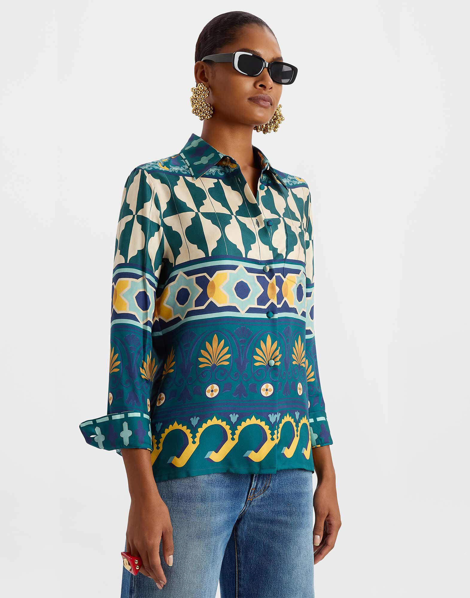 La DoubleJ Boy Shirt Casareale Plac&egrave;e Emerald SHI0001SIL001REA01GR04