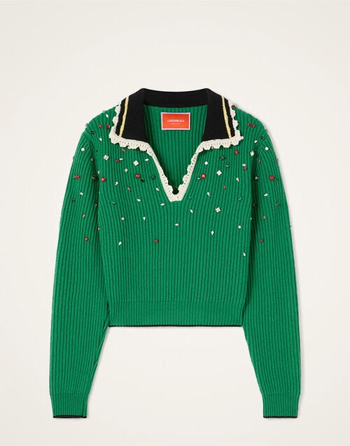 La DoubleJ Picket High Sweater Solid Green PUL0407KNI037SOLIDGR02