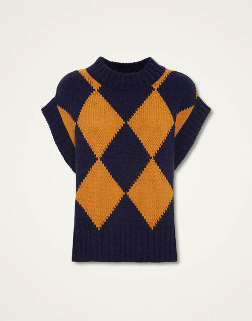 La DoubleJ Argyle Gilet Navy & Yellow PUL0135KNI064VA182BU06