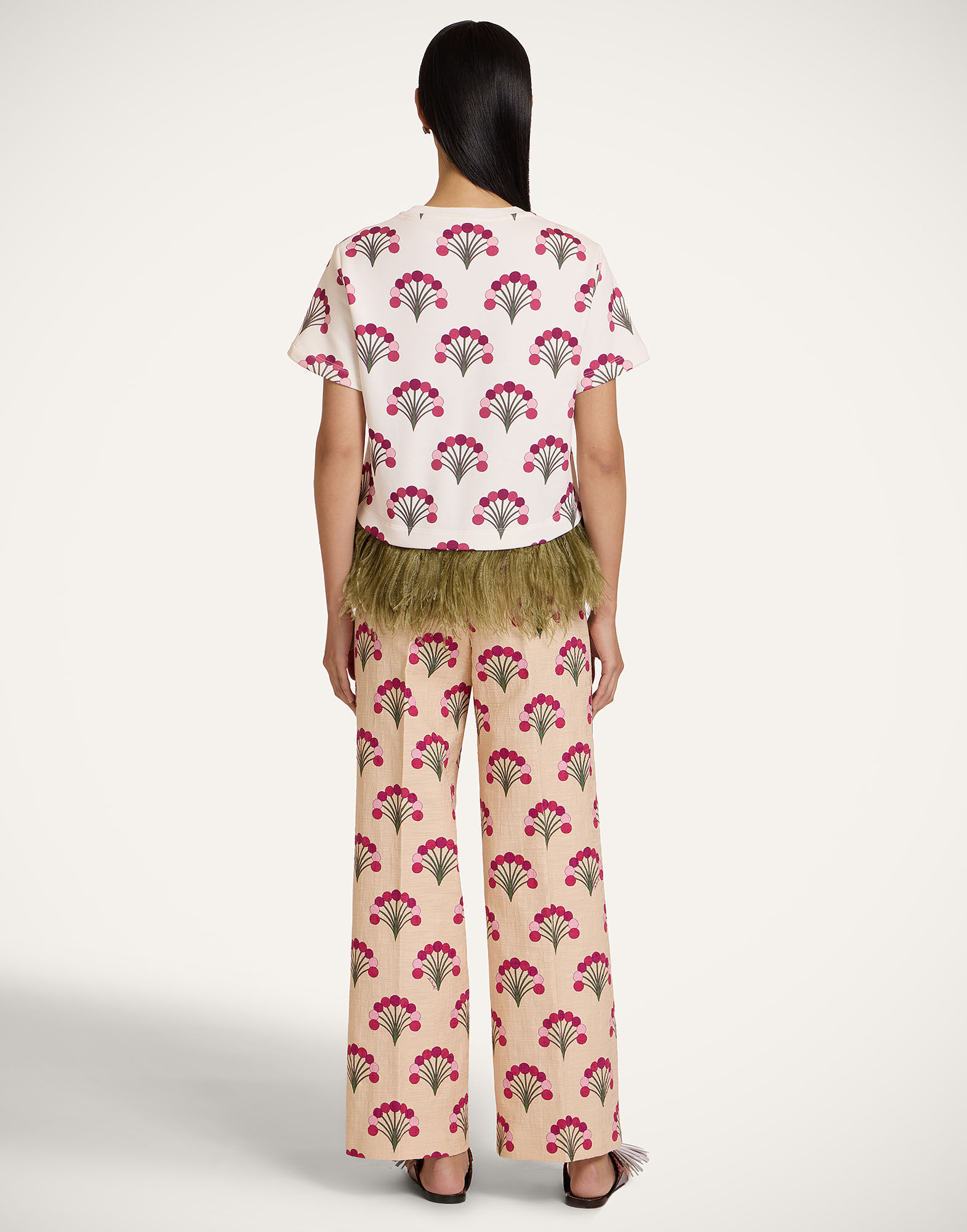 La DoubleJ Loose Pants Florette Ecru TRO0135COT005FLO05BR05