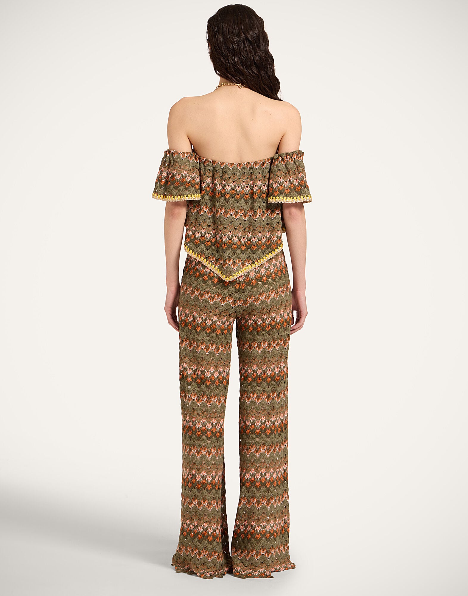 La DoubleJ Palazzo Pants Multicolor Green & Orange TRO0003COT091SOLIDGR02