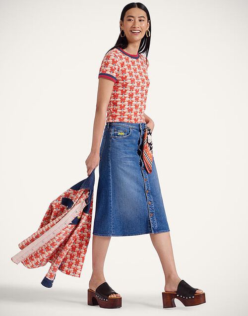 La DoubleJ The Button Front Vagabond Midi Skirt Family Affairs Blue SKI0153DEN011FAM01BU03