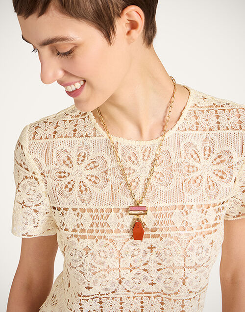 La DoubleJ Mini Bridge Portal Necklace 24K Gold Plate & Red Jasper NEC0050BRA003JSP02YE05