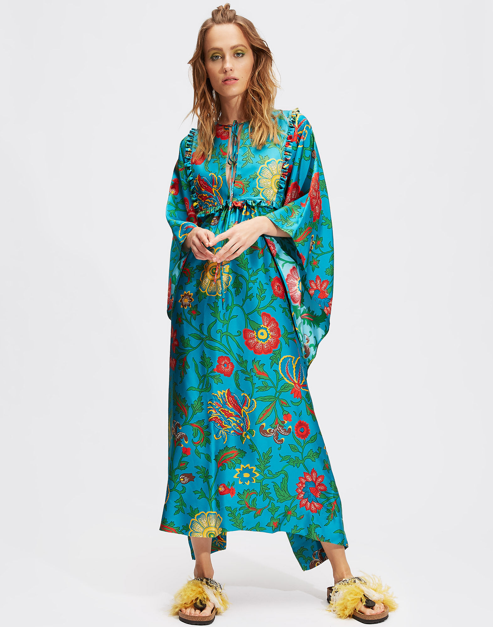 LaDoubleJ Talitha Kaftan Dragon Flower Turchese DRE0048SIL001DRA0005