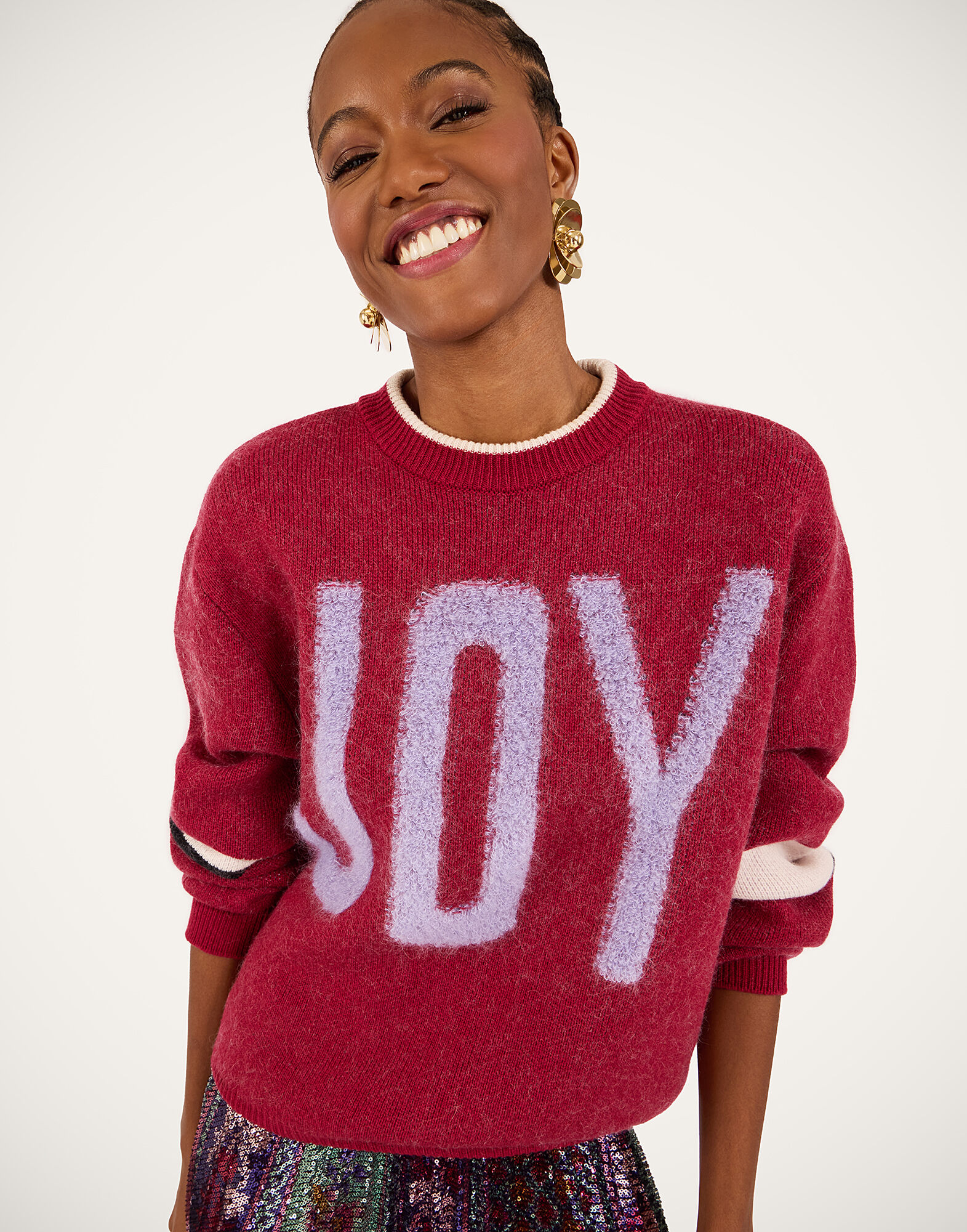 La DoubleJ Joy Sweater Color Block Red & Lilac PUL0248KNI156VA417RE02