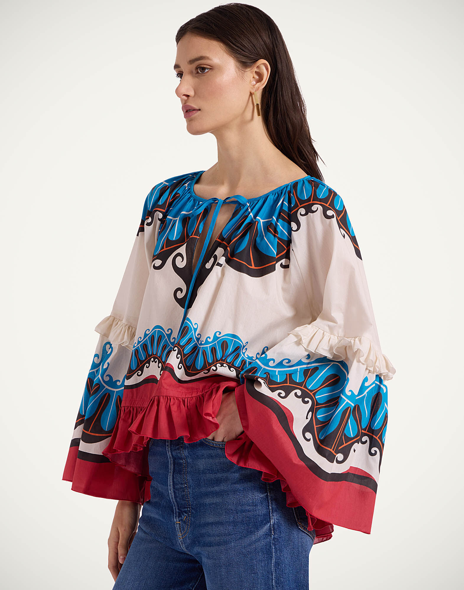La DoubleJ Boho Blouse Pacific Plac&eacute;e Blue Petrol TOP0132COT003PCF03BU05