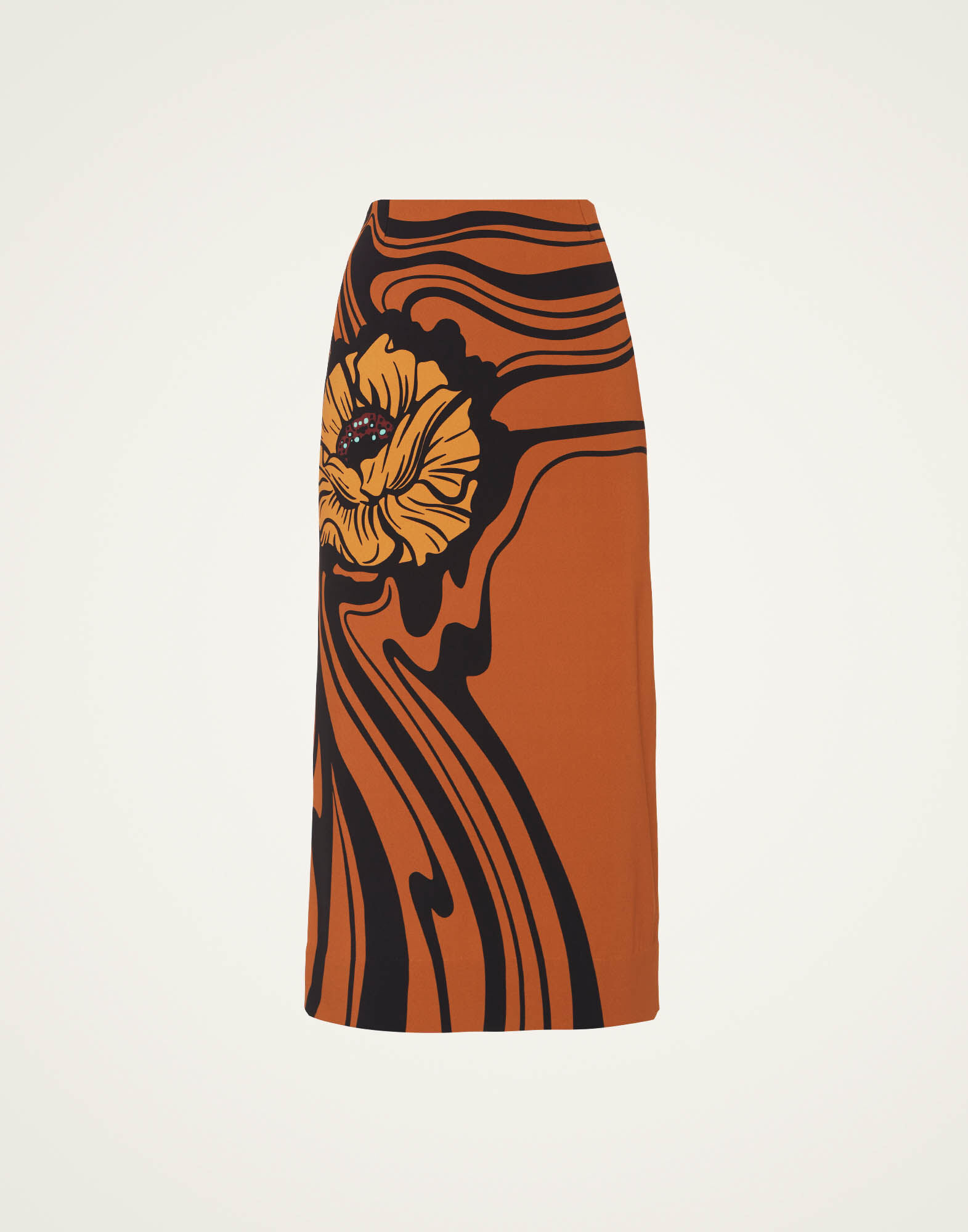 La DoubleJ Pencil Skirt Big Blooms Plac&eacute;e Brown SKI0022VIS011PFI06BR02