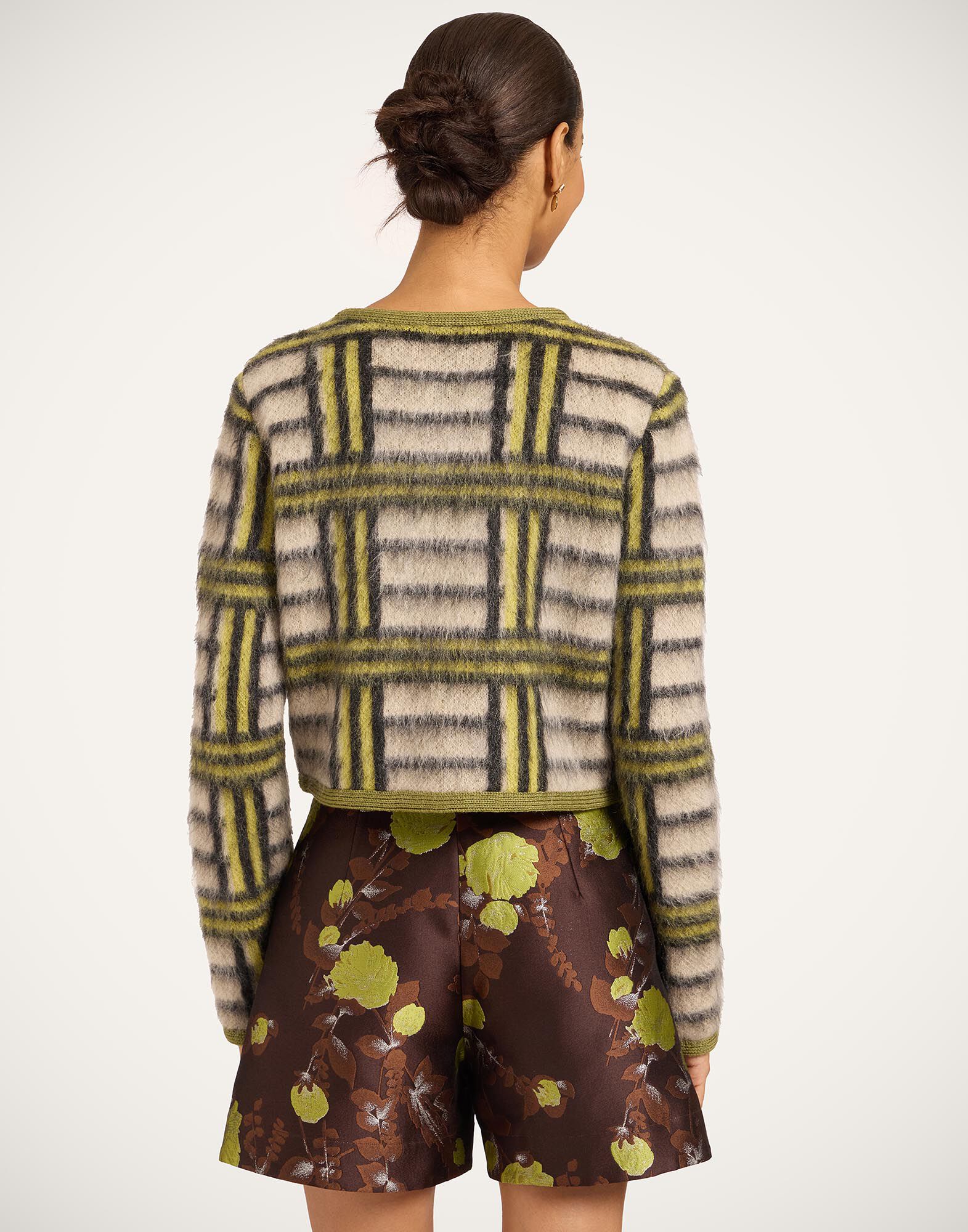 La DoubleJ Check Cardigan Kells Check Ecru, Light Green, and Black PUL0410KNI220VA519BR05