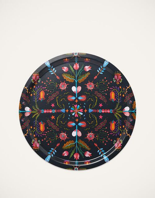 La DoubleJ Round Printed Tray Turning Tulips TRA0002WOD001HLE0010