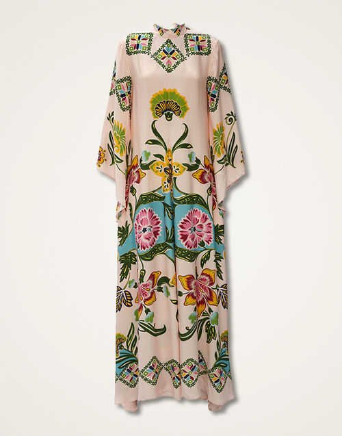 La DoubleJ Magnifico Dress Folk Flowers Azzurro Plac&eacute;e DRE0232VIS004FFL0005