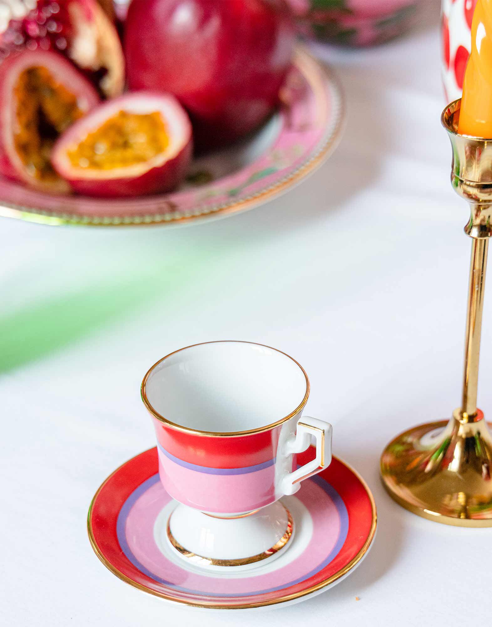 La DoubleJ Espresso Cup & Saucer Set of 2 Rainbow Rosa DIS0007CER001RAI0006