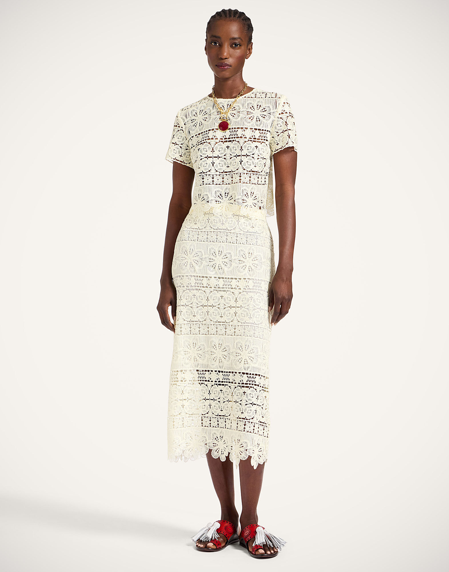 La DoubleJ Lacey Pencil Skirt Caper Light Yellow SKI0158EMB104CEP03YE01