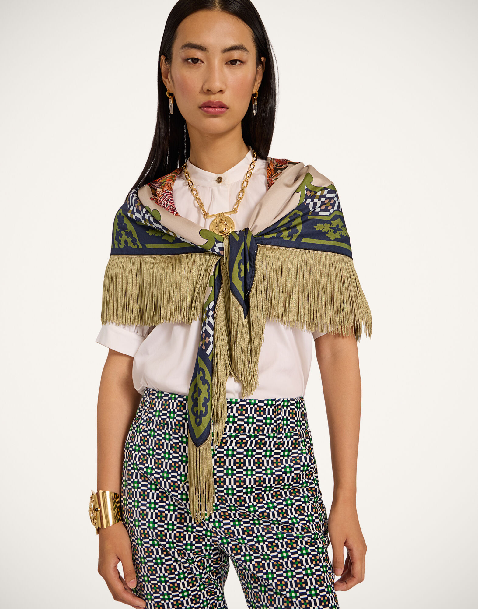 La DoubleJ Reversible Fringe Foulard 90 Mariposa Plac&eacute;e Celeste SCA0073SIL006MAR07BU12