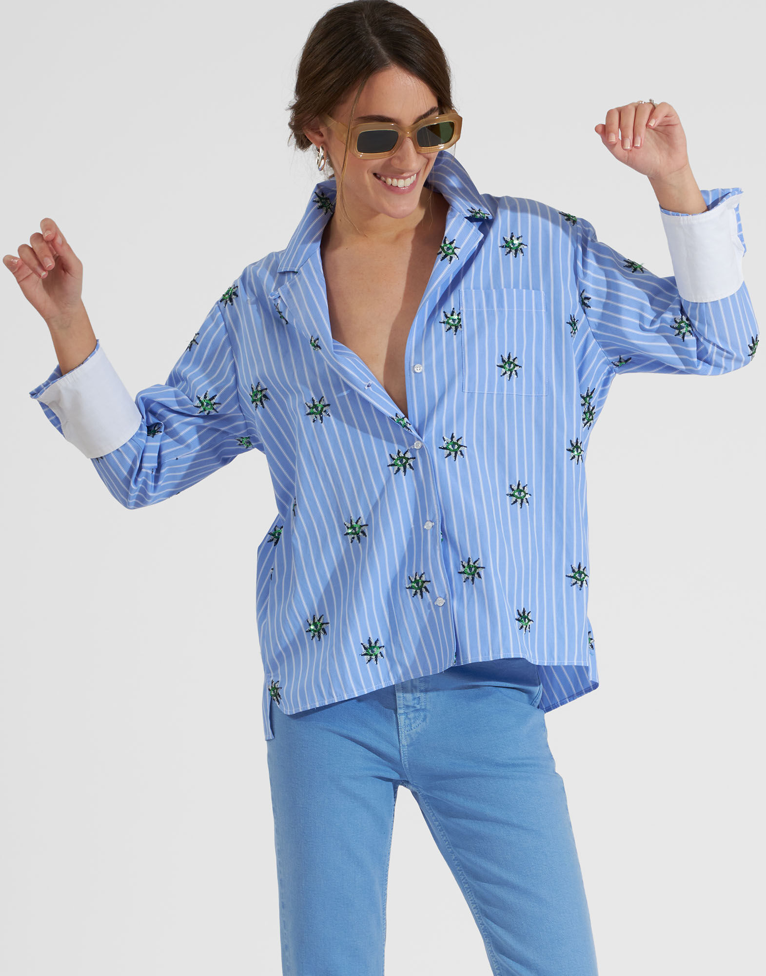 La DoubleJ Milano Shirt Third Eye Embroidered SHI0066EMB009THE02BU01