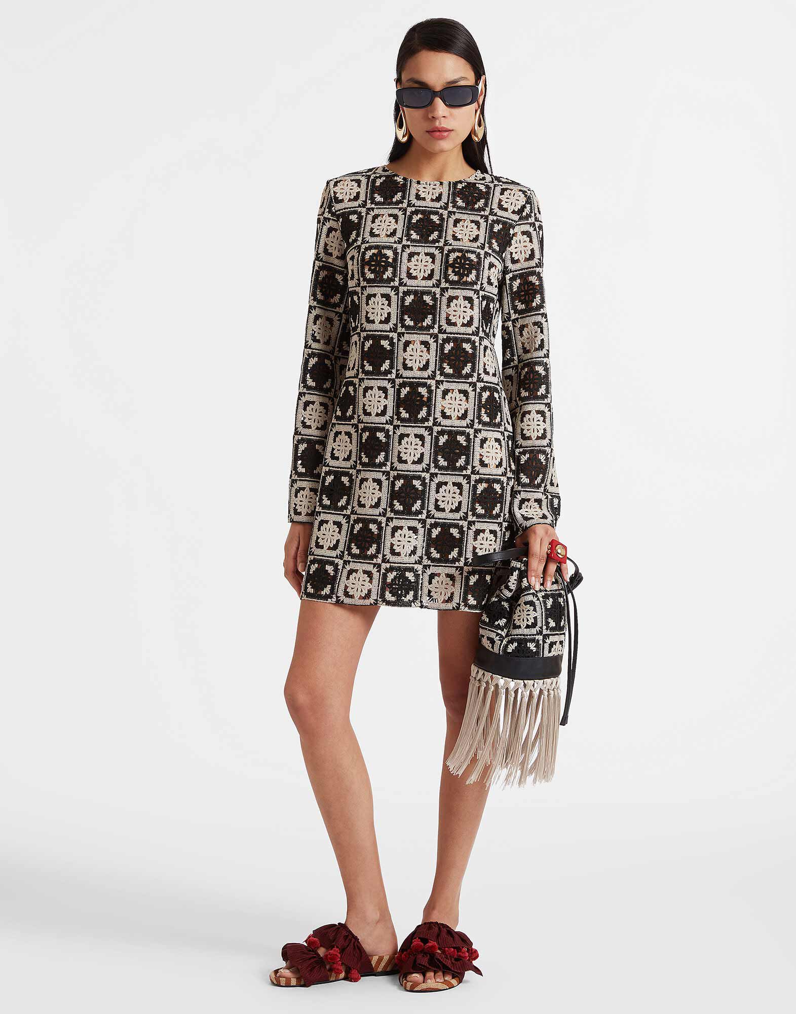 La DoubleJ Mini Supreme Swing Dress Mini Tiles Black DRE0652JCQ077MIT01BL01