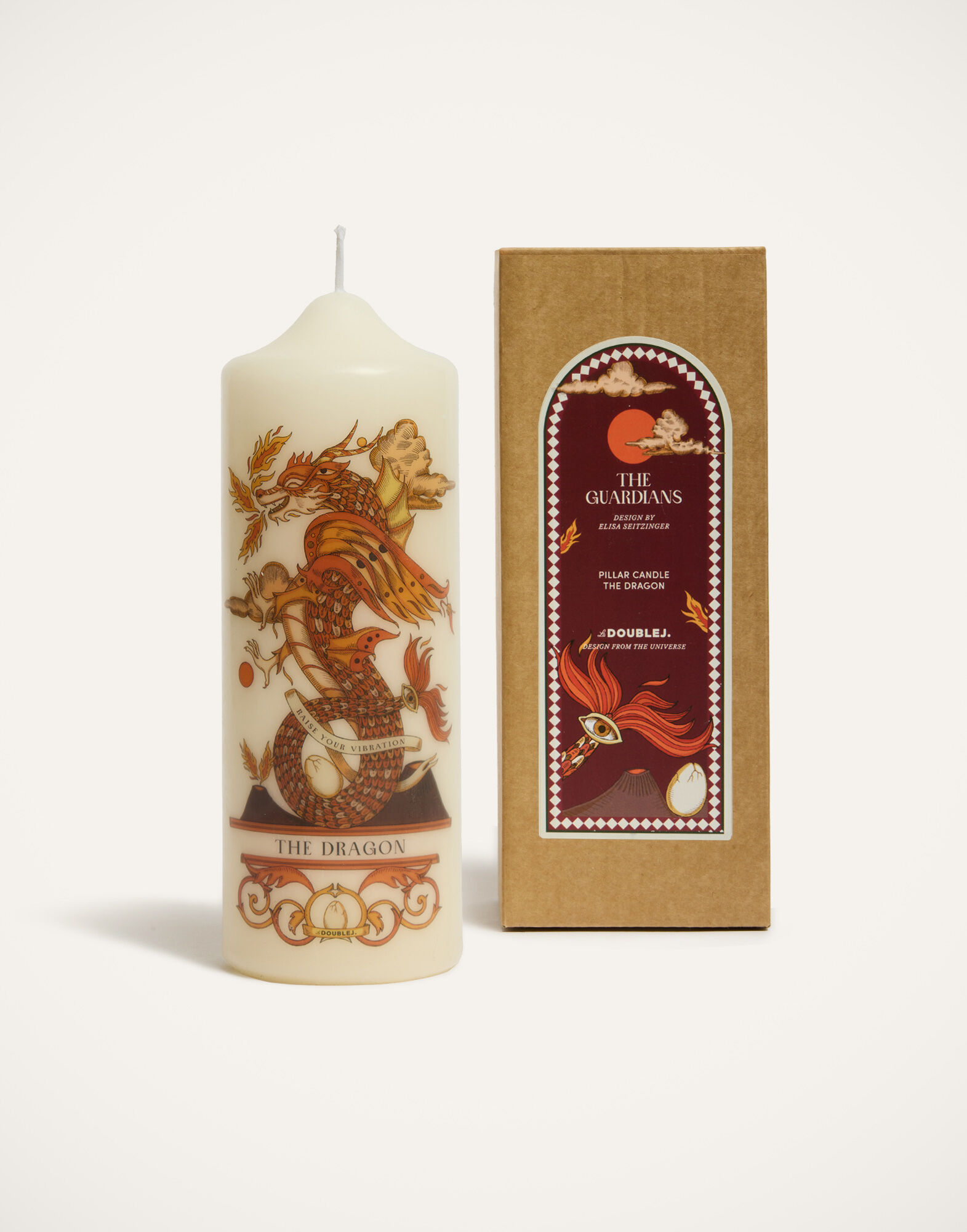 La DoubleJ Printed Pillar Candle The Dragon Multicolor CAN0011WAX001DRG01MU01