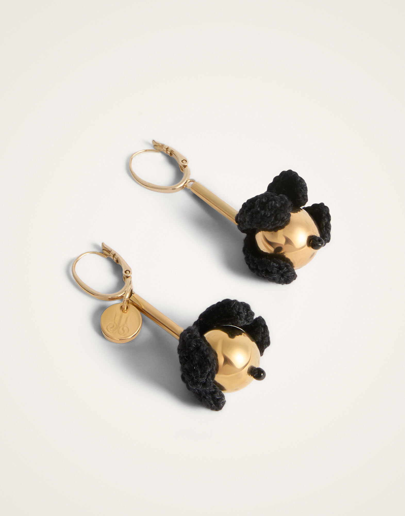 La DoubleJ Bouquet Drop Earrings 24K Gold Plate & Black Cotton Crochet EAR0075BRA010SOLIDBL01