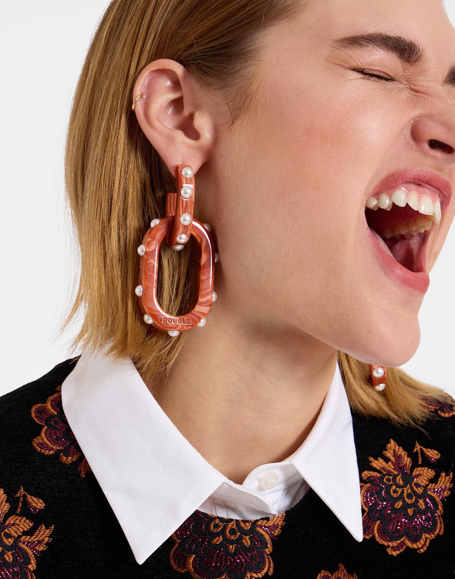 La DoubleJ Nefertiti Double Earrings Solid Pink EAR0041POL007SOLIDPI01