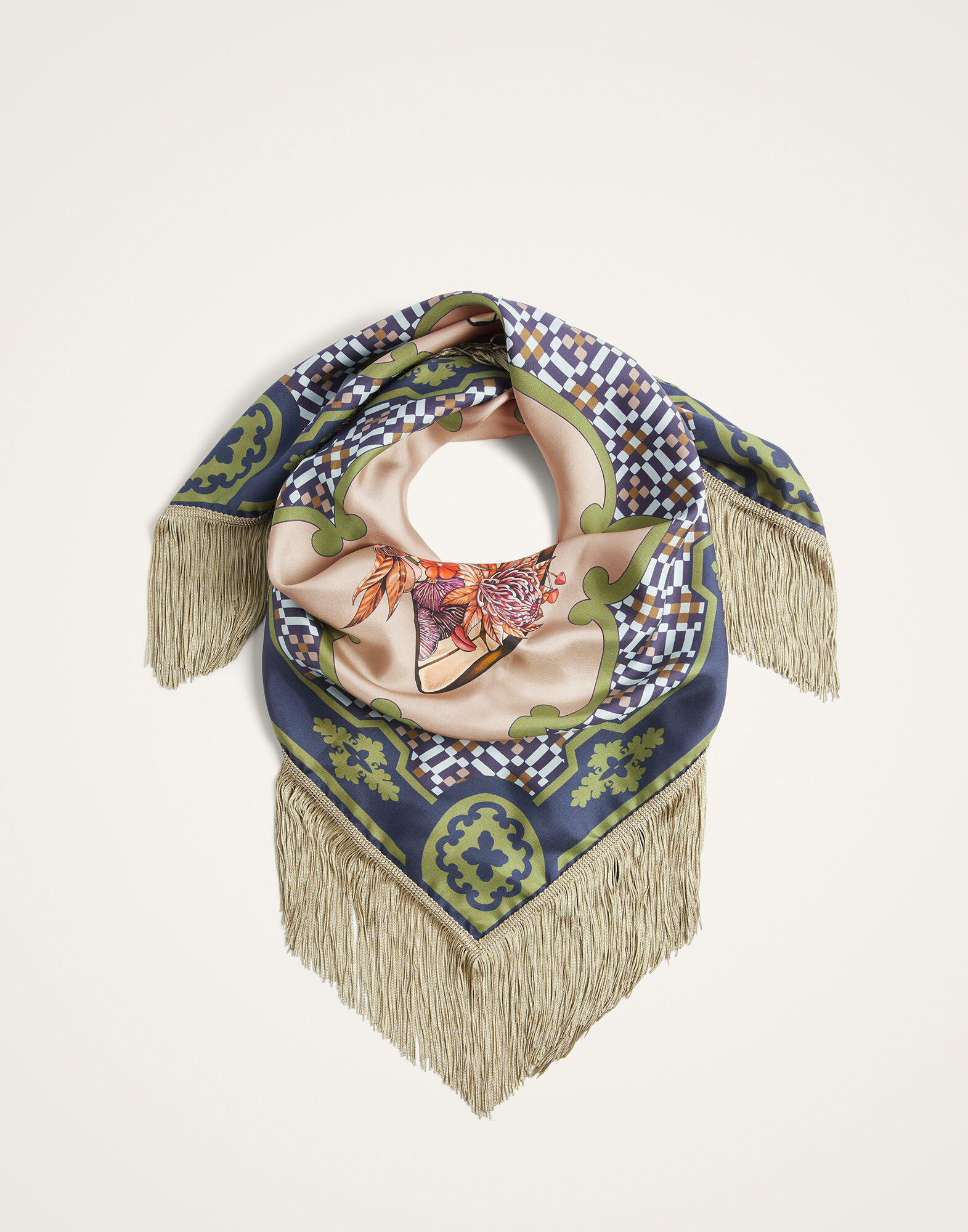 La DoubleJ Reversible Fringe Foulard 90 Mariposa Plac&eacute;e Celeste SCA0073SIL006MAR07BU12