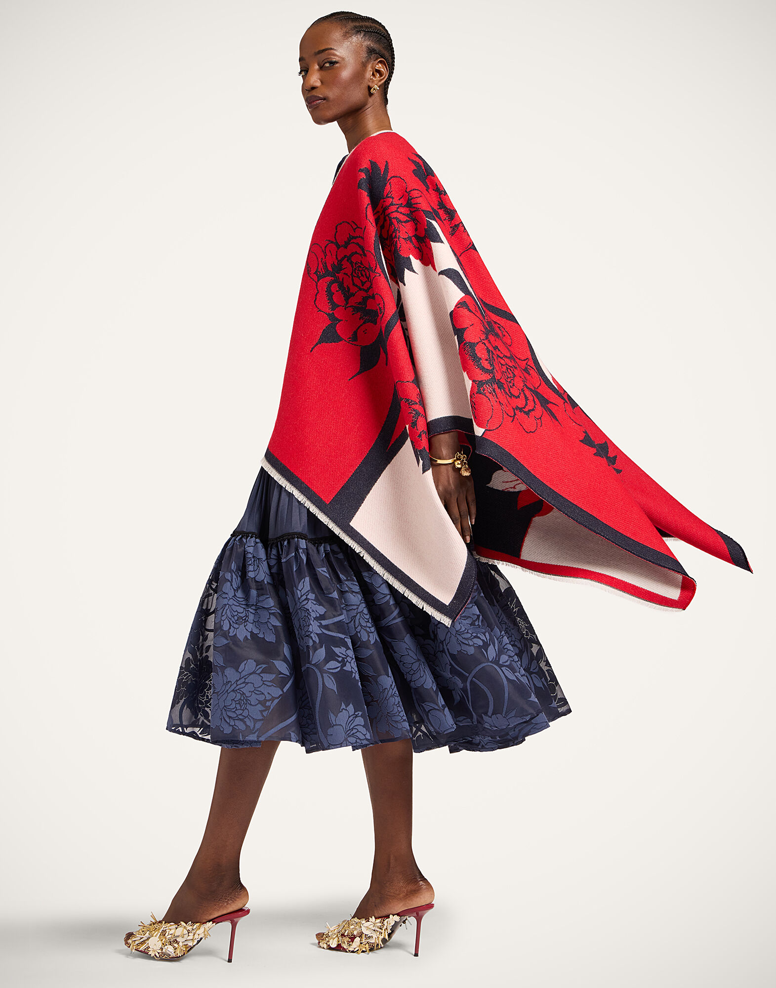 La DoubleJ Soul Poncho Queen Peony Plac&eacute;e Red SCA0059WOL025QPE02RE01