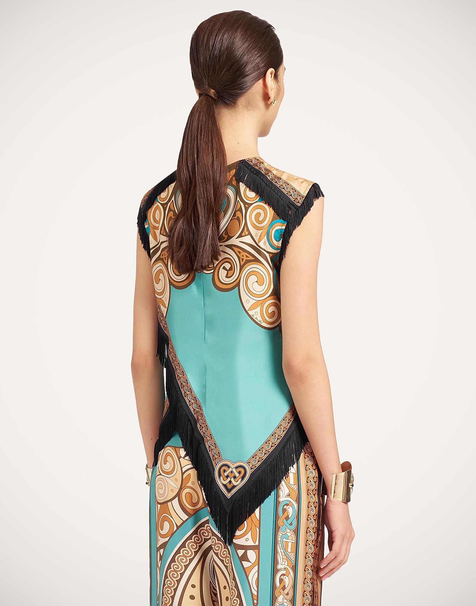 La DoubleJ Scarf Top Kells Plac&eacute;e Blue Petrol TOP0160SIL006KEL03BU05
