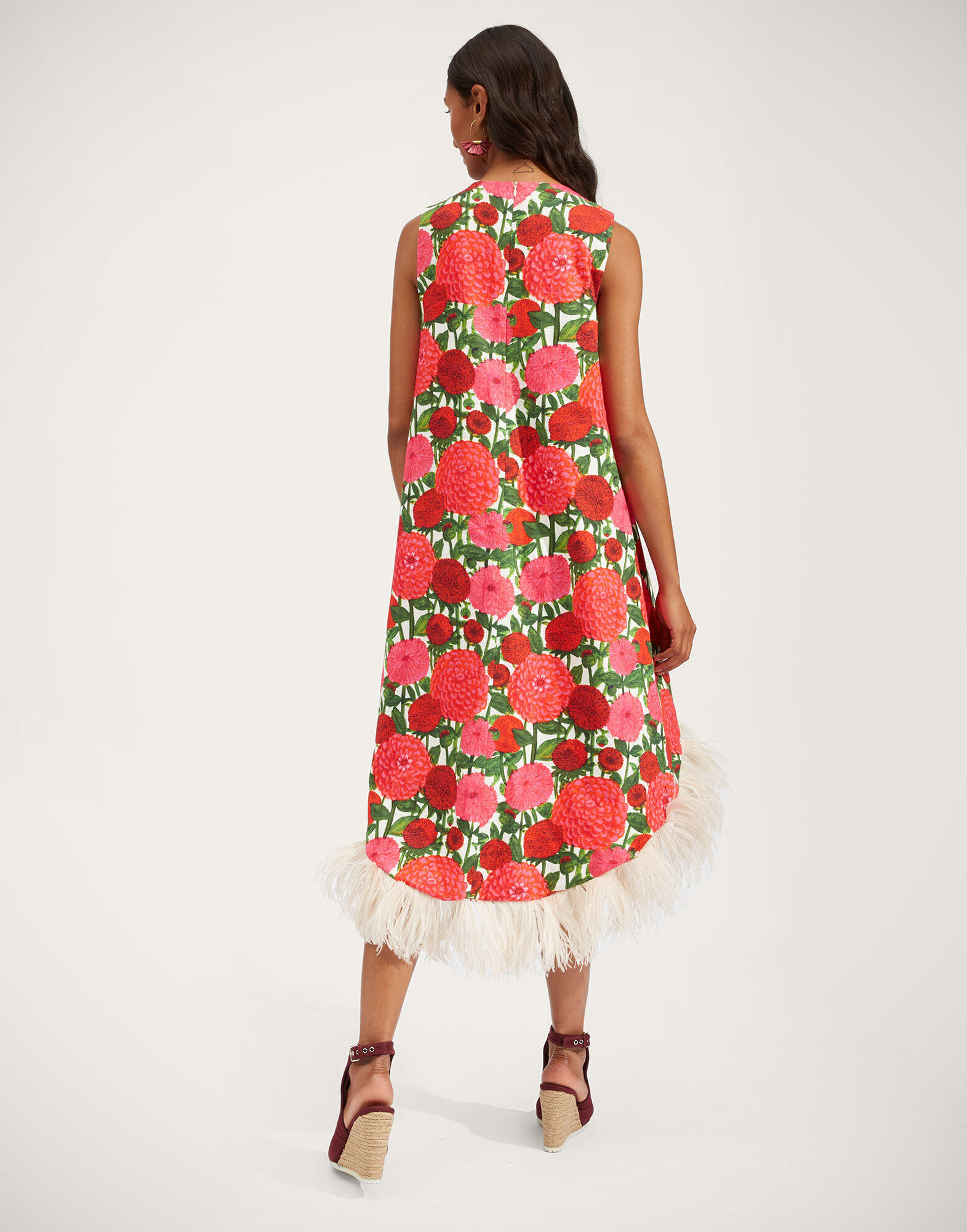 La DoubleJ La Scala High Dress (With Feathers) Pink Dahlias DRE0211COT005DAH0001