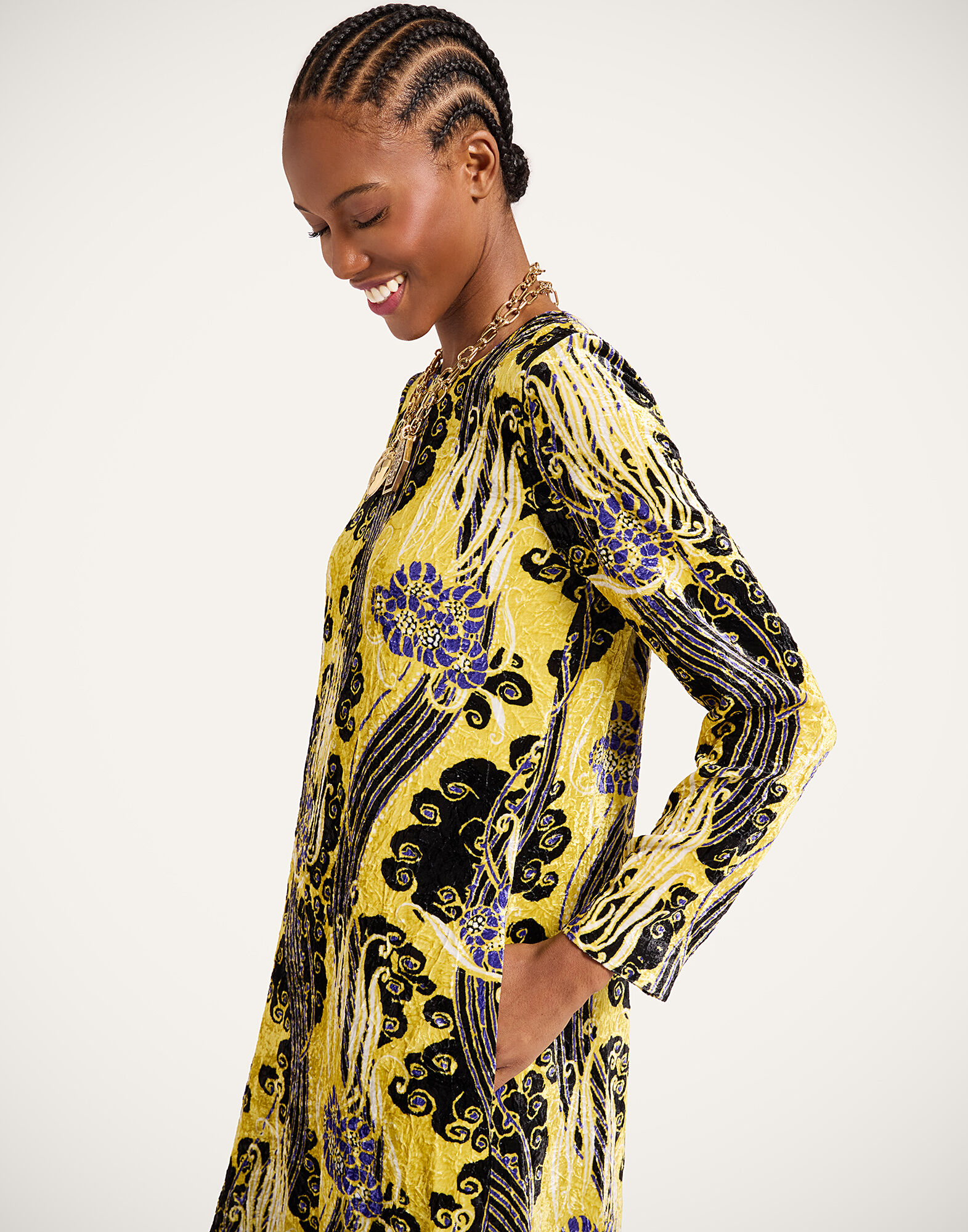 La DoubleJ Long Sleeve Swing Dress Atlantis Yellow DRE0184VEL016ATL01YE02