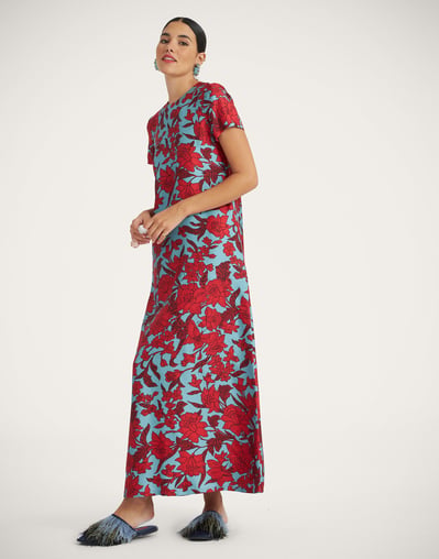 La DoubleJ Dresses Women - Swing Dress Lilium Turchese S 100% Silk La DoubleJ Dresses Women - Swing Dress Lilium Turchese S 100% Silk