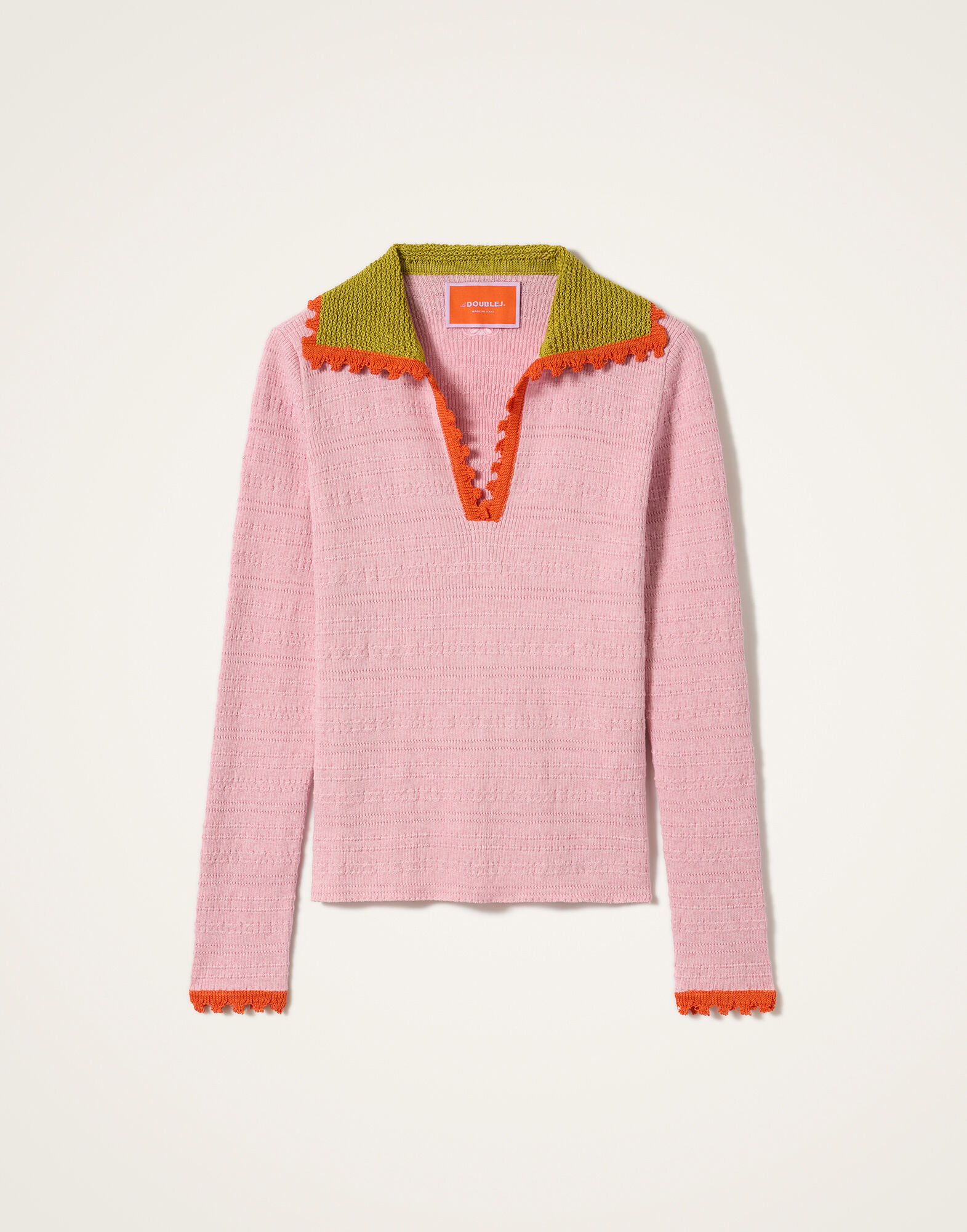 La DoubleJ Picket Polo Jumper Solid Pink PUL0280KNI154SOLIDPI01