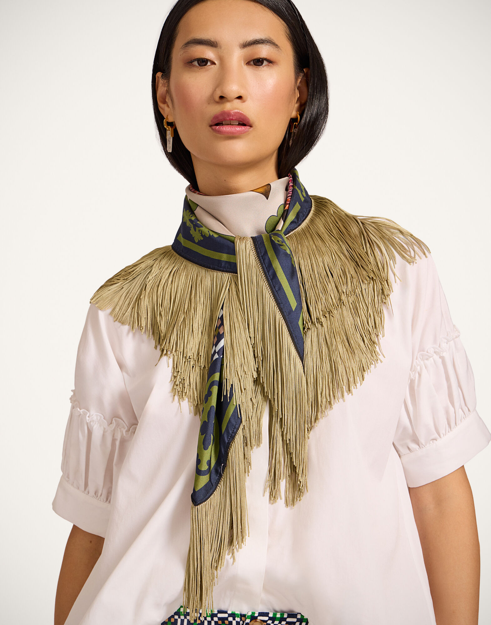 La DoubleJ Reversible Fringe Foulard 90 Mariposa Plac&eacute;e Celeste SCA0073SIL006MAR07BU12