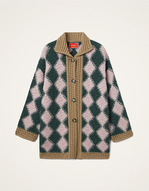 La DoubleJ Crochet Bowling Cardigan Multicolor Pink & Dark Green PUL0290KNI167VA400PI01