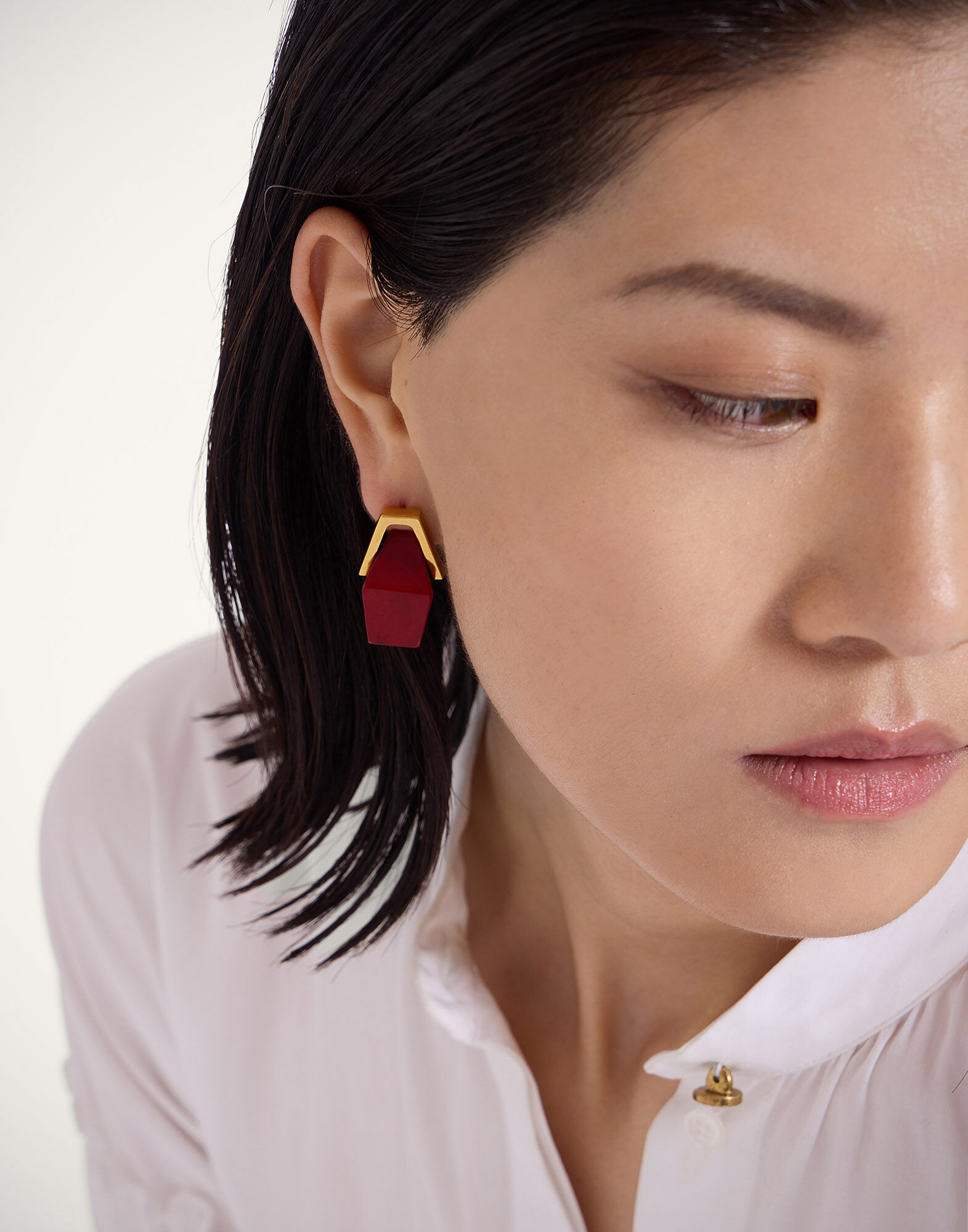 La DoubleJ Portal Earrings 24k Gold Plate & Orange Resin EAR0051POL014SOLIDOR02