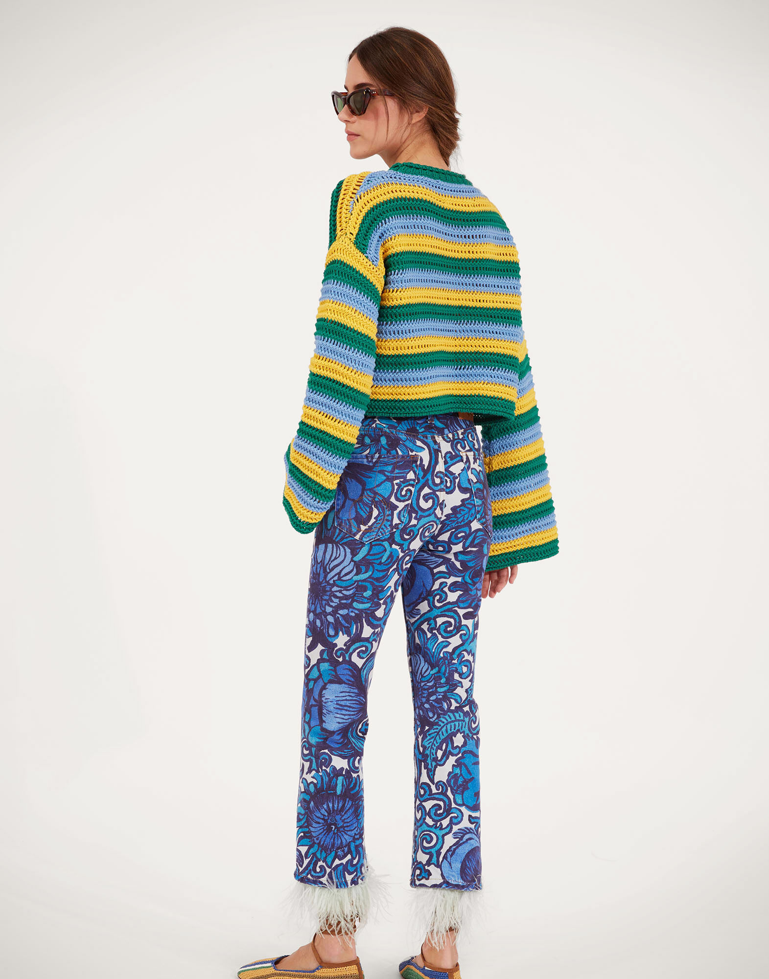 La DoubleJ Fancy Crop Jeans (With Feathers) Anemone TRO0097DEN001ANE01BU03