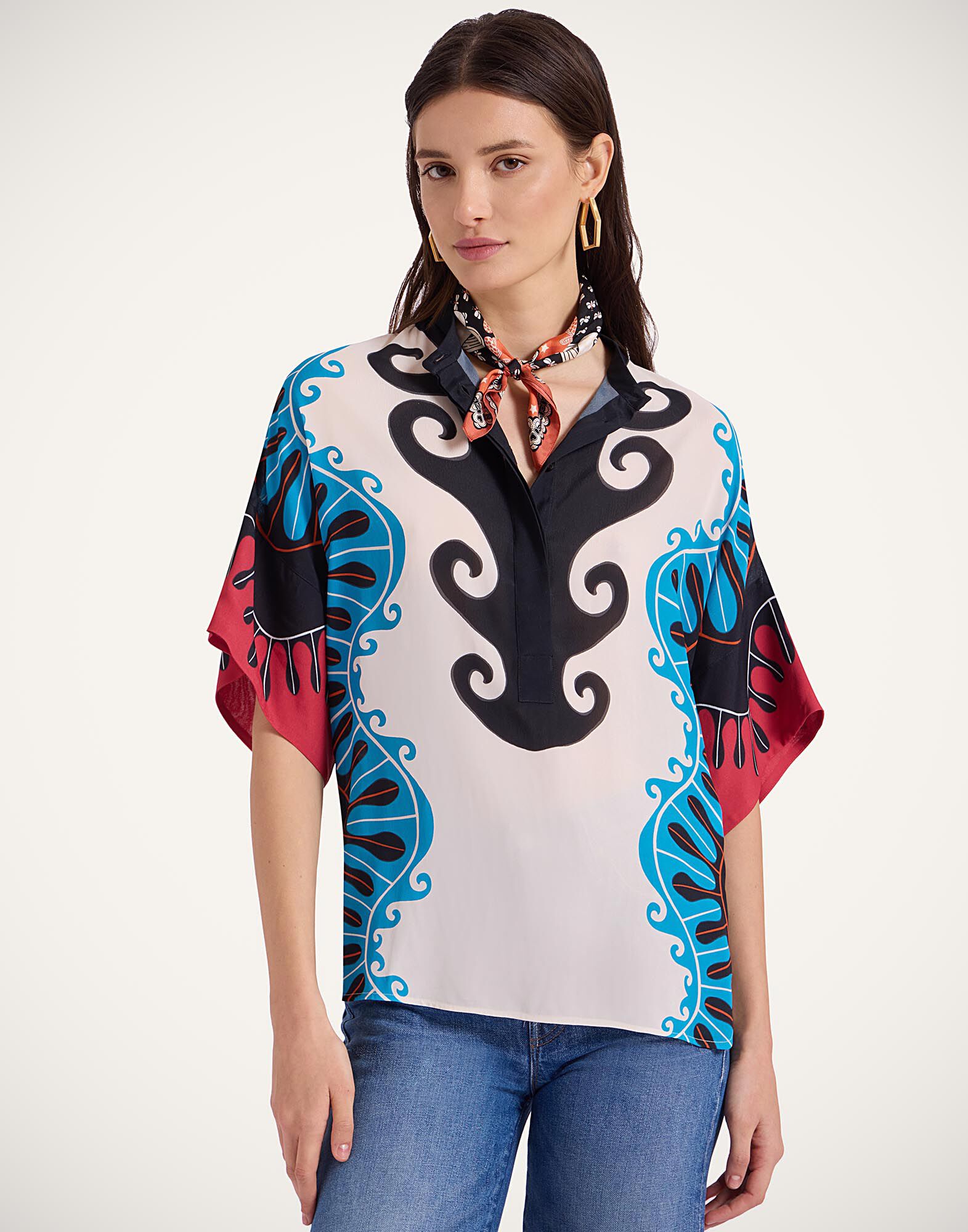 La DoubleJ Estelle Blouse Pacific Plac&eacute;e Blue Petrol SHI0089VIS019PCF03BU05