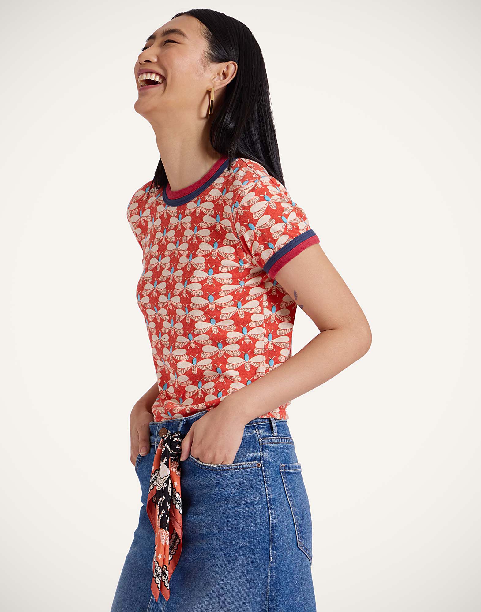 La DoubleJ Itty Bitty Double Binding Ringer T-Shirt Pull My Petaltail Orange TSH0061JER059PET03OR02