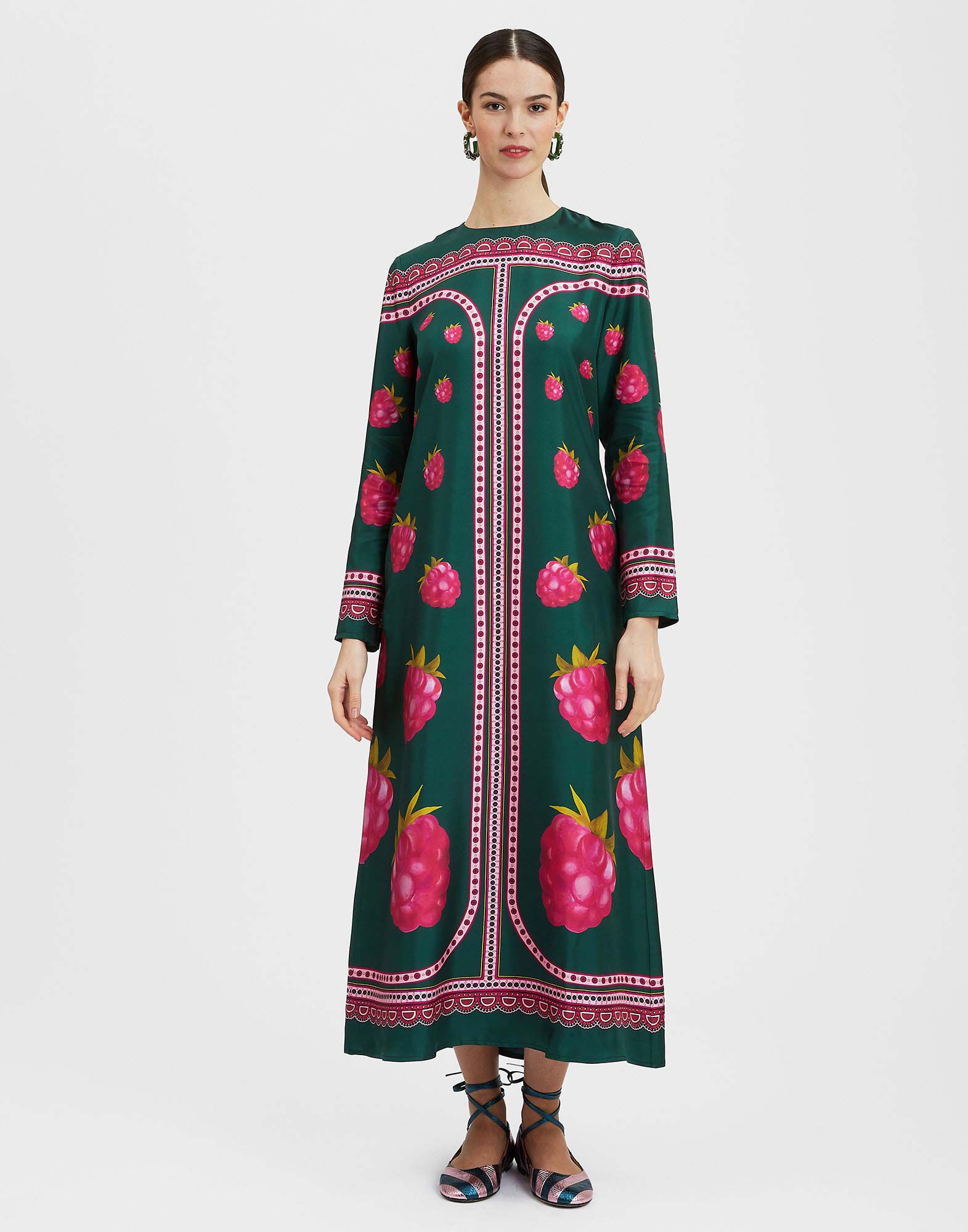 La DoubleJ Long Sleeve Swing Dress Lampone Plac&eacute;e Emerald DRE0231SIL006FMB06GR04