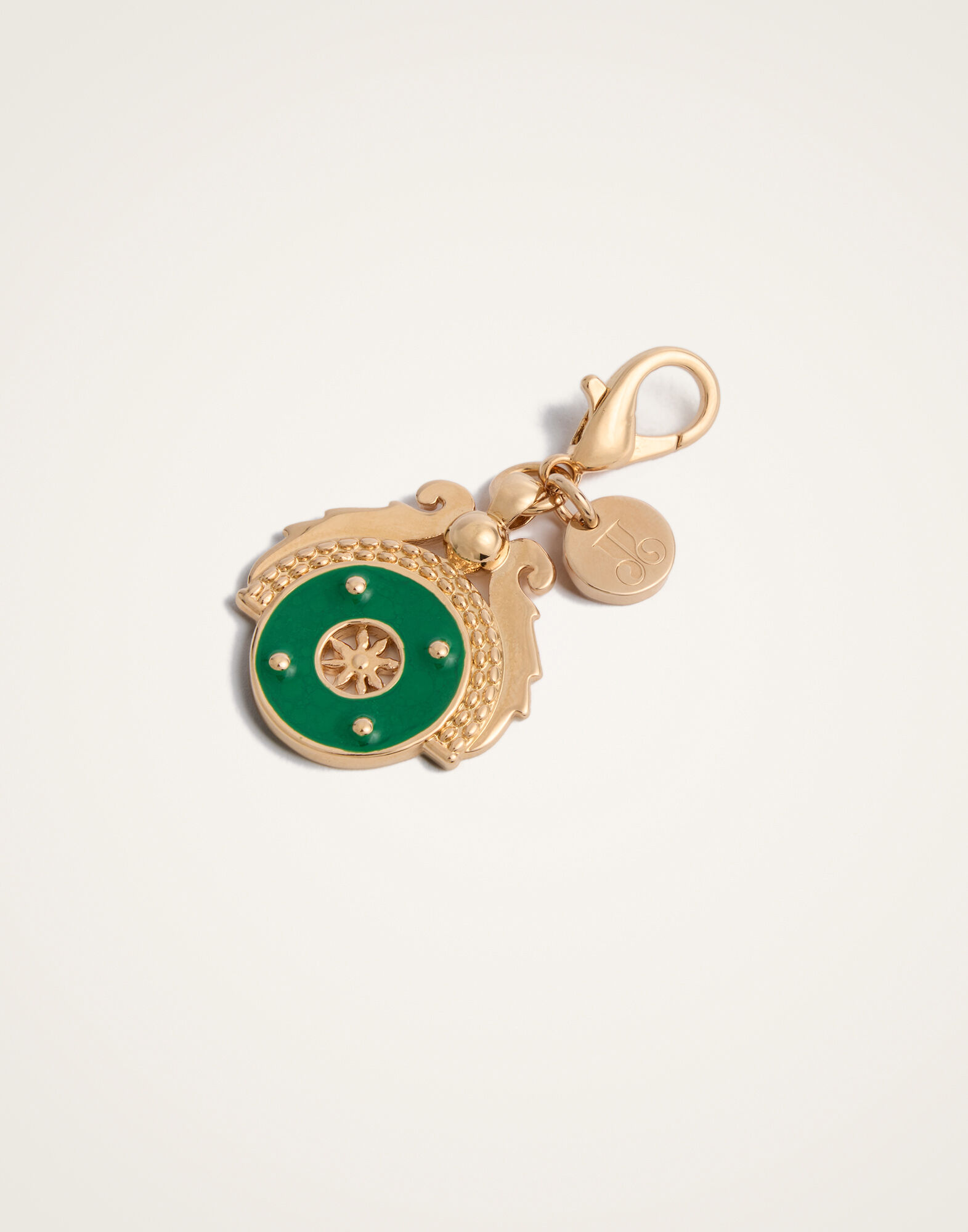 La DoubleJ Medallion Charm 24k Gold Plate & Green Enamel CHM0009BRA003SOLIDGR02