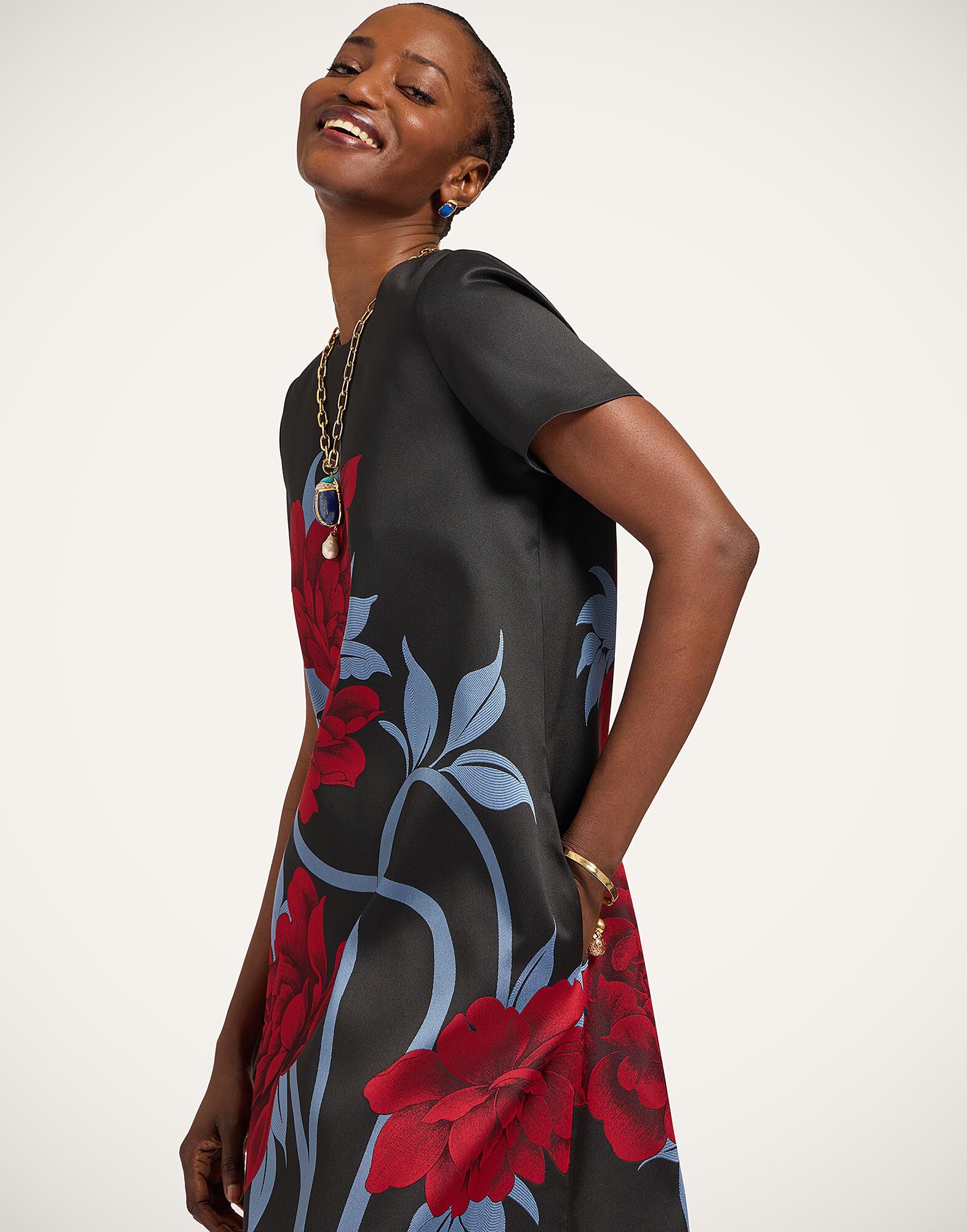 La DoubleJ Swing Dress Peonies Blue DRE0001JCQ135PEO09BU03