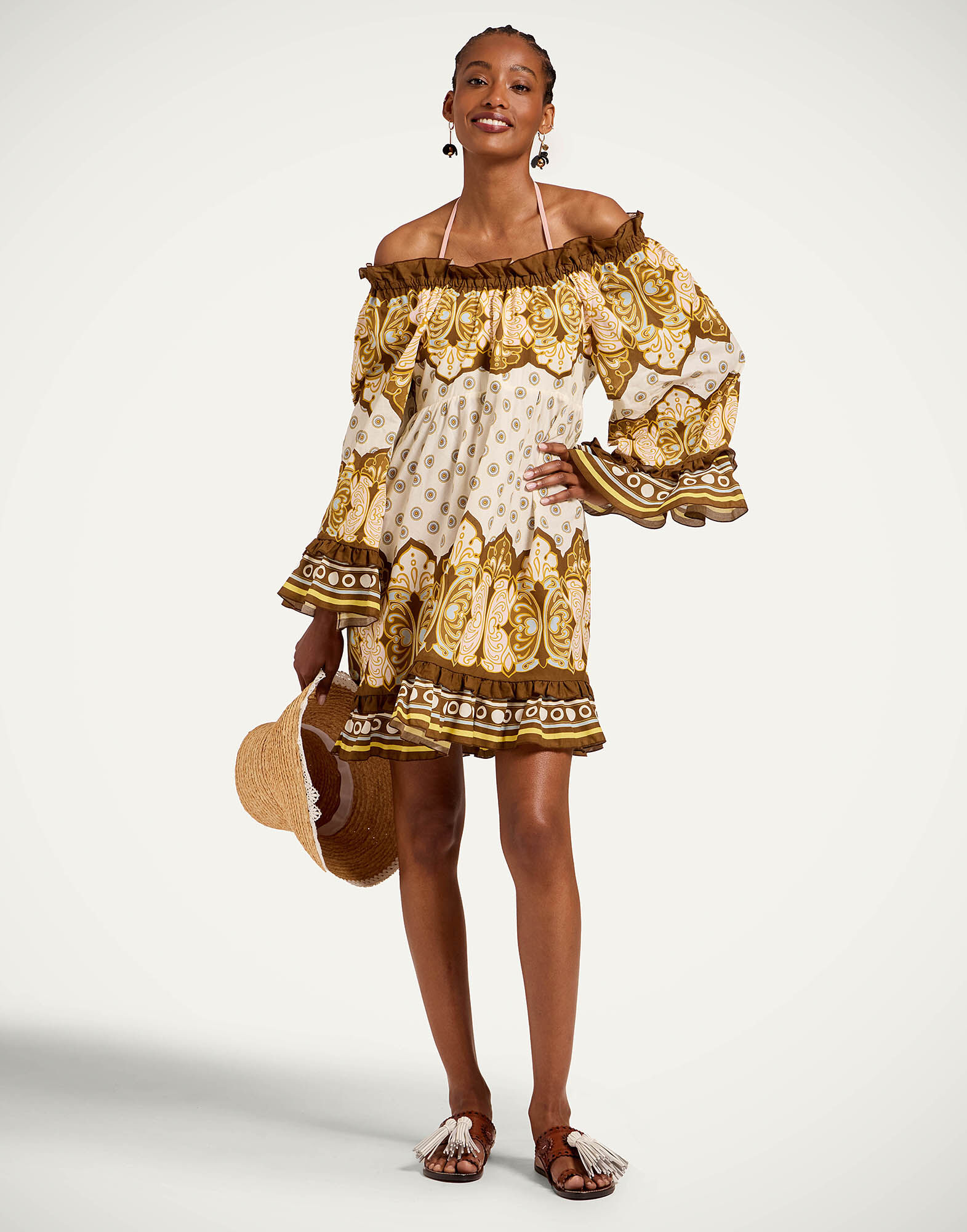 La DoubleJ Boho Mini Dress Cocoon Plac&eacute;e Brown DRE0884COT098COC02BR02