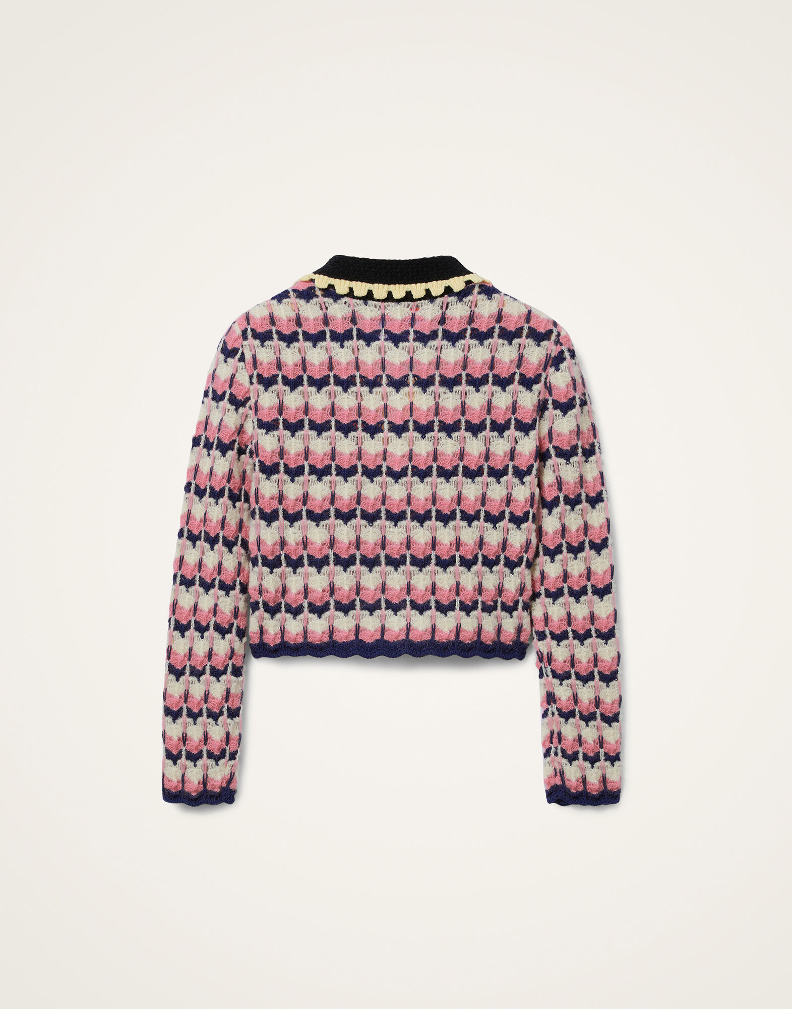 La DoubleJ Long Sleeves Picket Polo Shirt Multicolor Pink & White PUL0293KNI168VA409PI01