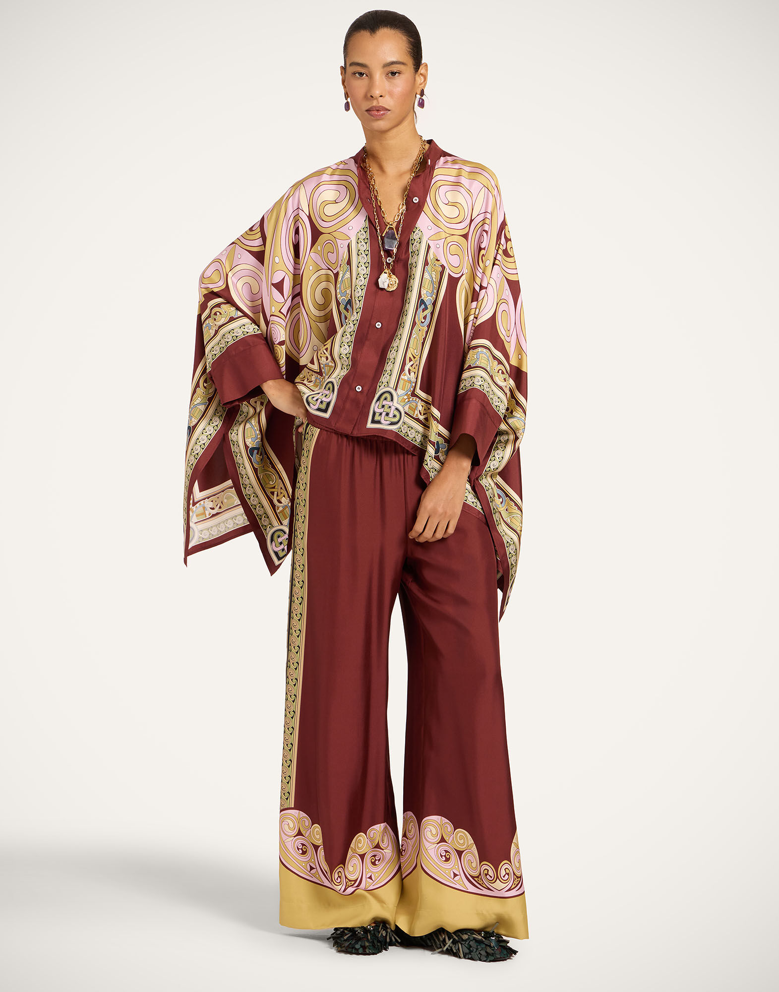 La DoubleJ Foulard Shirt Kells Swirl Plac&eacute;e Burgundy SHI0059SIL006KLS01RE07
