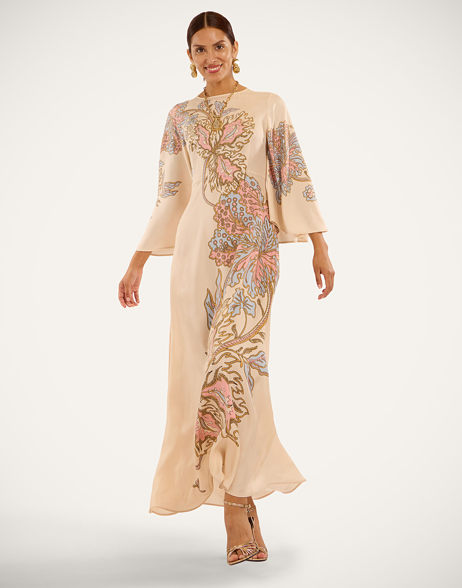 La DoubleJ Long Sorella Dress Swathe Plac&eacute;e Ivory DRE0923SIL026SWA03WH04