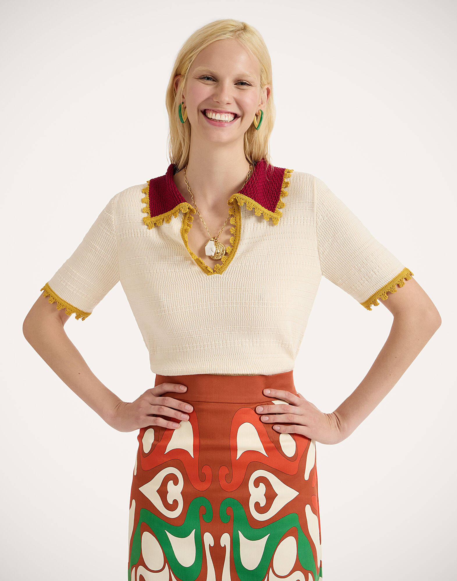 La DoubleJ Picket Polo Top Solid White PUL0273KNI154SOLIDWH01