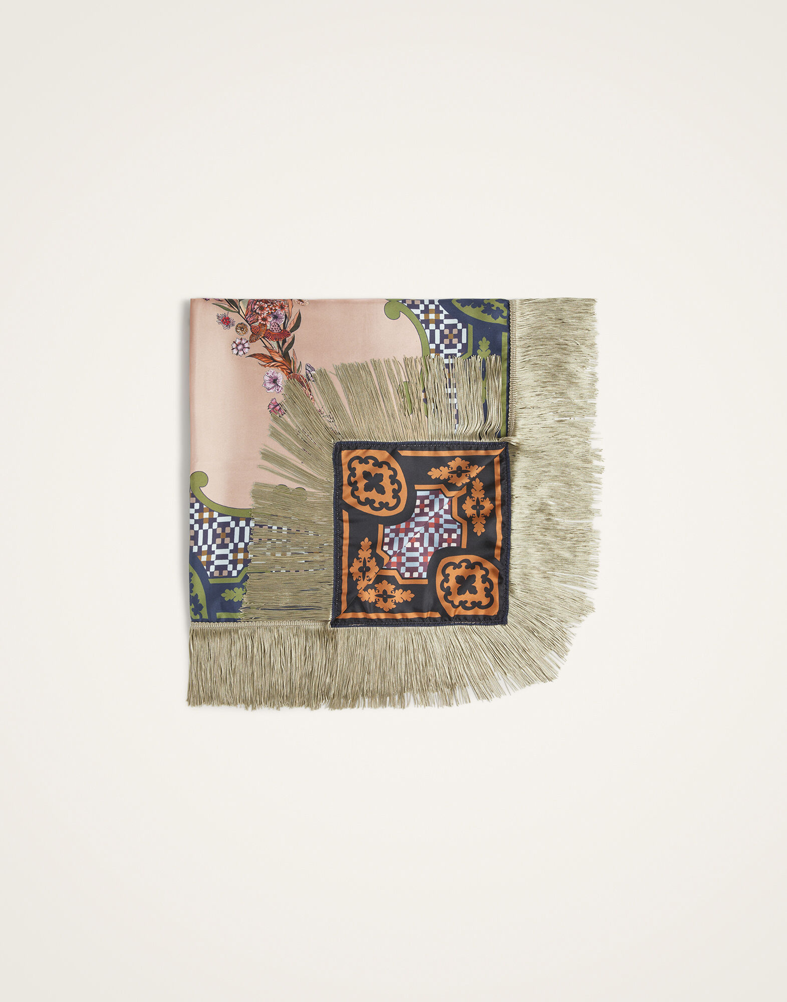 La DoubleJ Reversible Fringe Foulard 90 Mariposa Plac&eacute;e Celeste SCA0073SIL006MAR07BU12