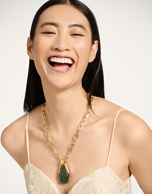 La DoubleJ Portal Necklace 24K Gold Plate & Green Jade NEC0021BRA003JAD01YE05