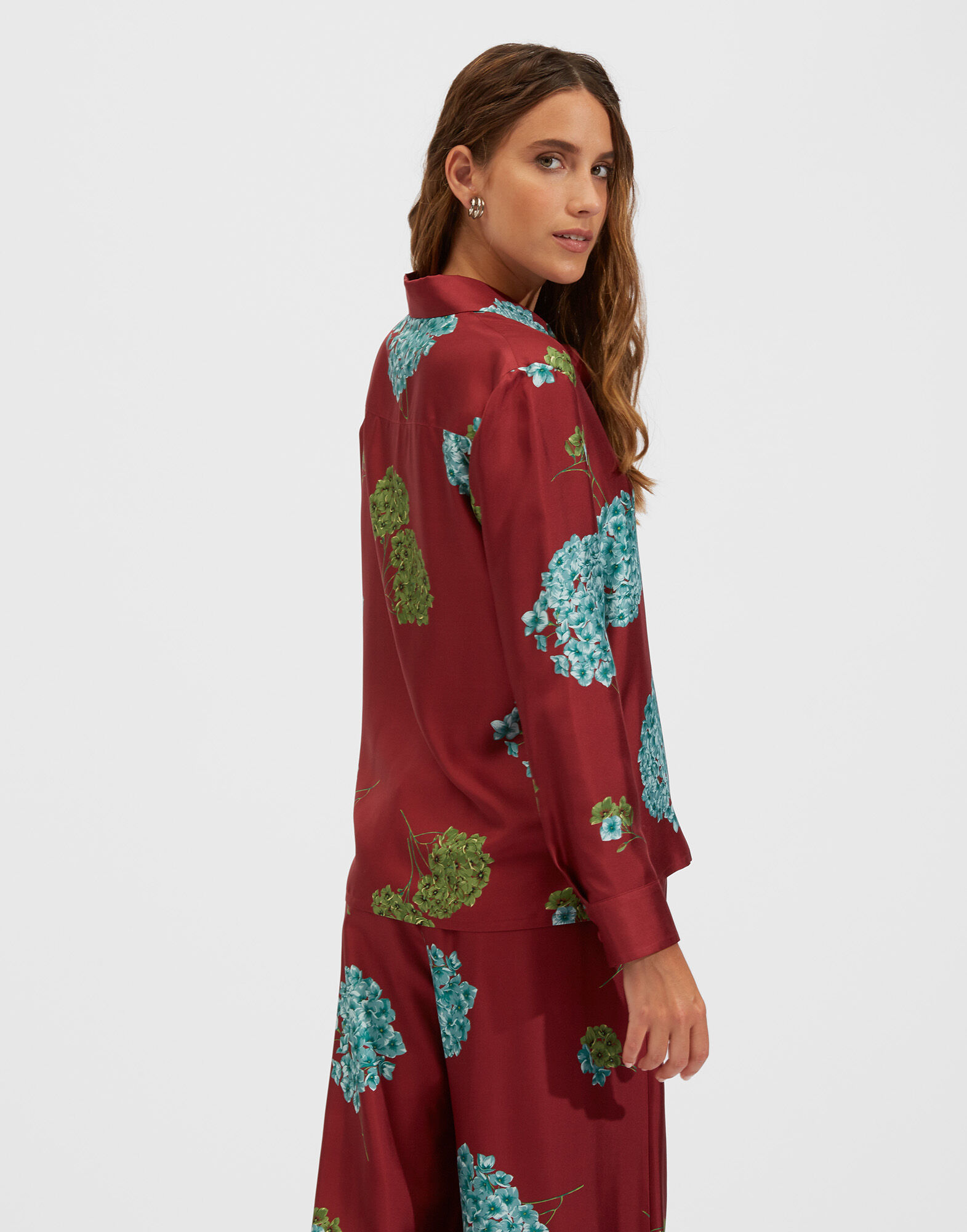 La DoubleJ Boy Shirt Ortensia Bordeaux SHI0001SIL001ORT0004