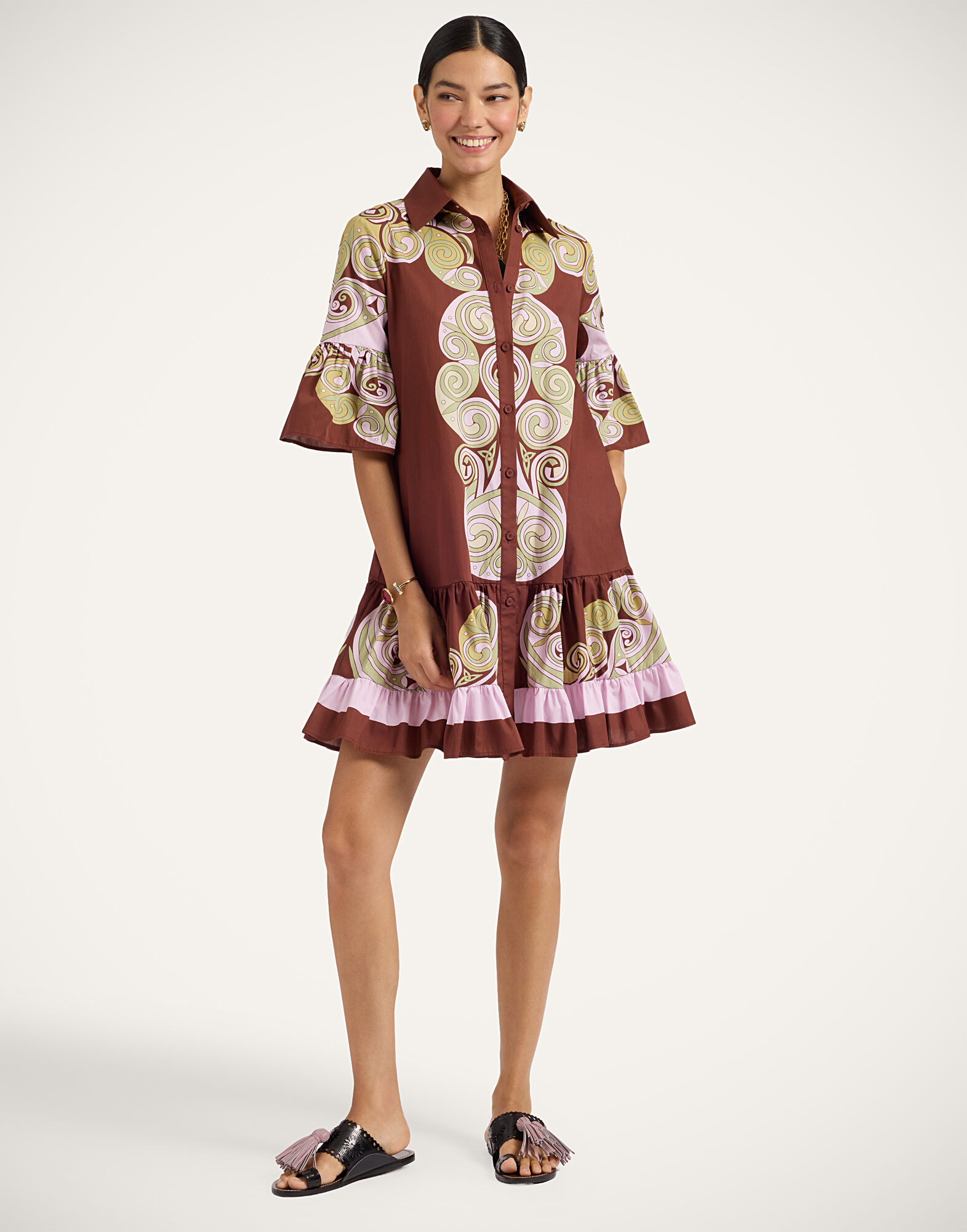 La DoubleJ Choux Dress Kells Swirl Plac&eacute;e Burgundy DRE0205COT097KLS01RE07