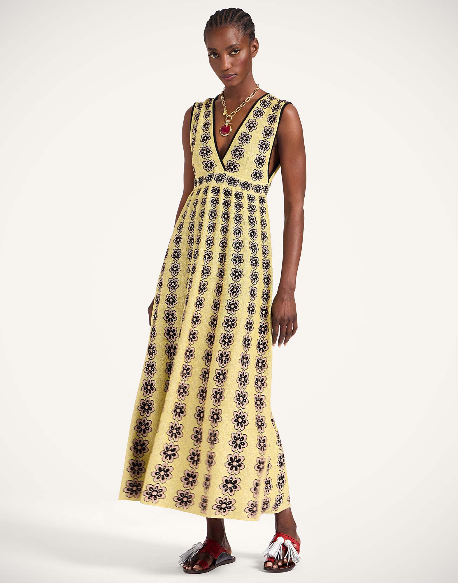 La DoubleJ Caper Dress Multicolor Gold & Pink DRE0919KNI162VA381PI01