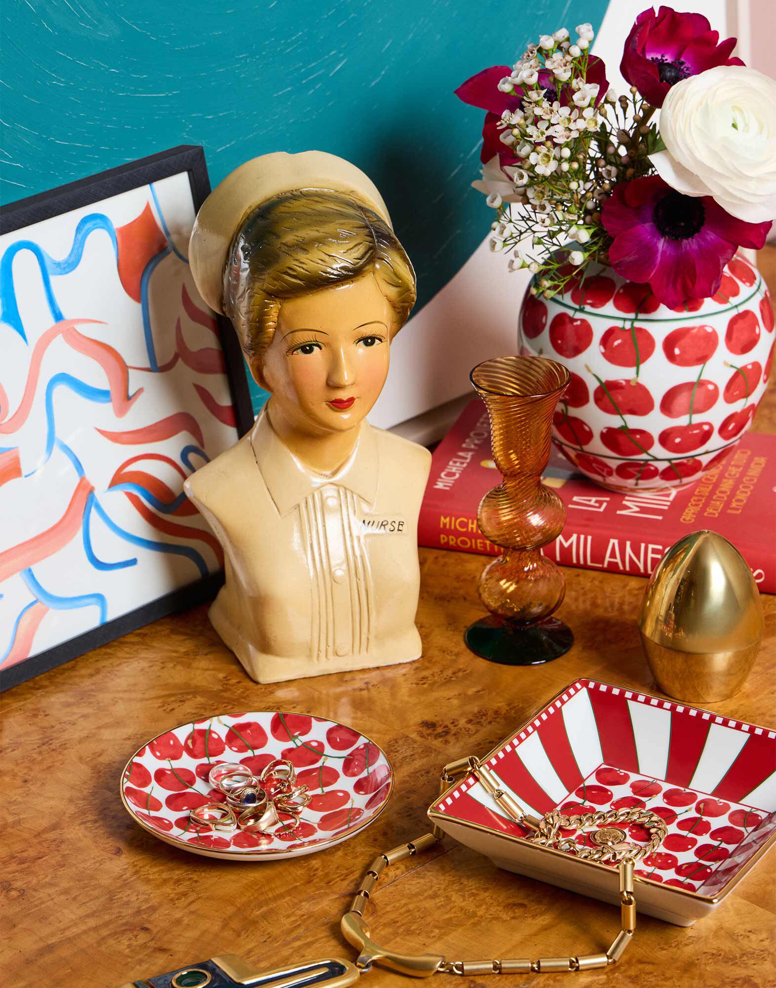 La DoubleJ Trinket Tray (15X15) Cherries Avorio DIS0056CER001CHY0005